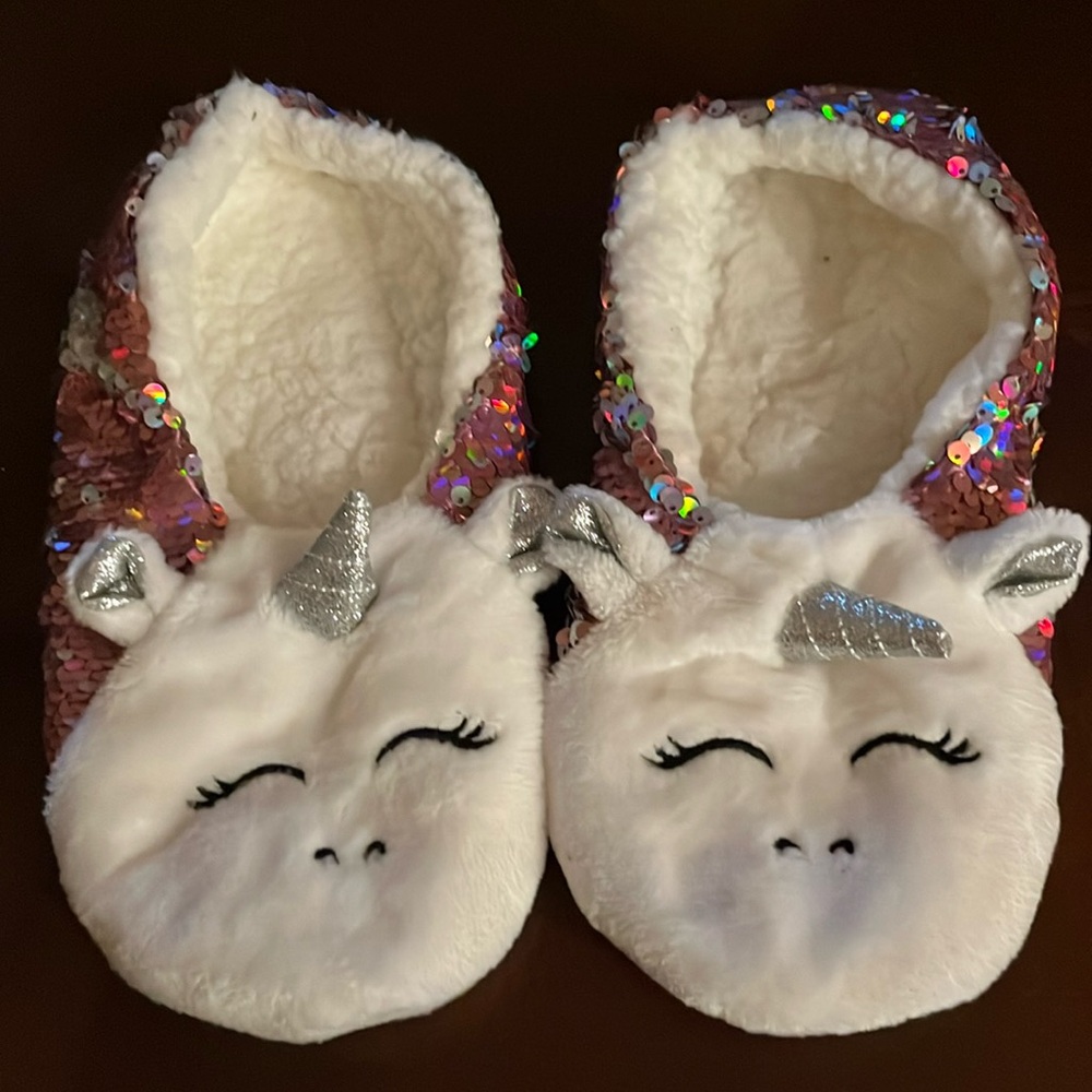 Sequin unicorn slippers